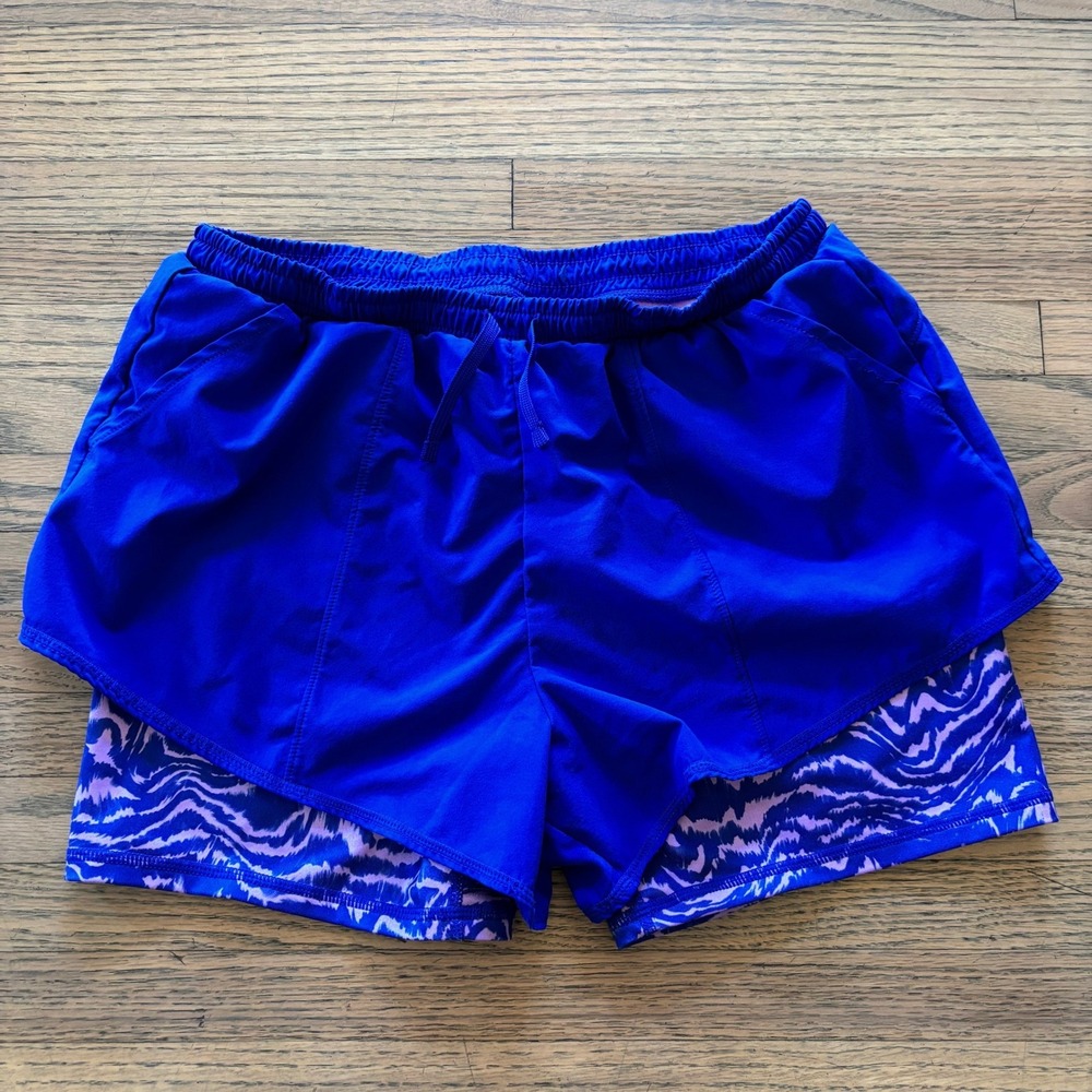 Zella Girls Blue Zebra Print 2-in-1 Running Shorts XL 14/16 Athletic Gym Workout